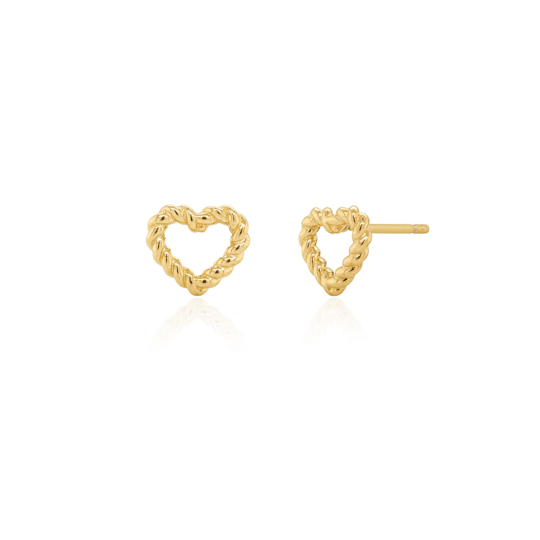 10K Yellow Gold Roped Open Heart Stud Earrings 
 
Dimensions: 6.3mm