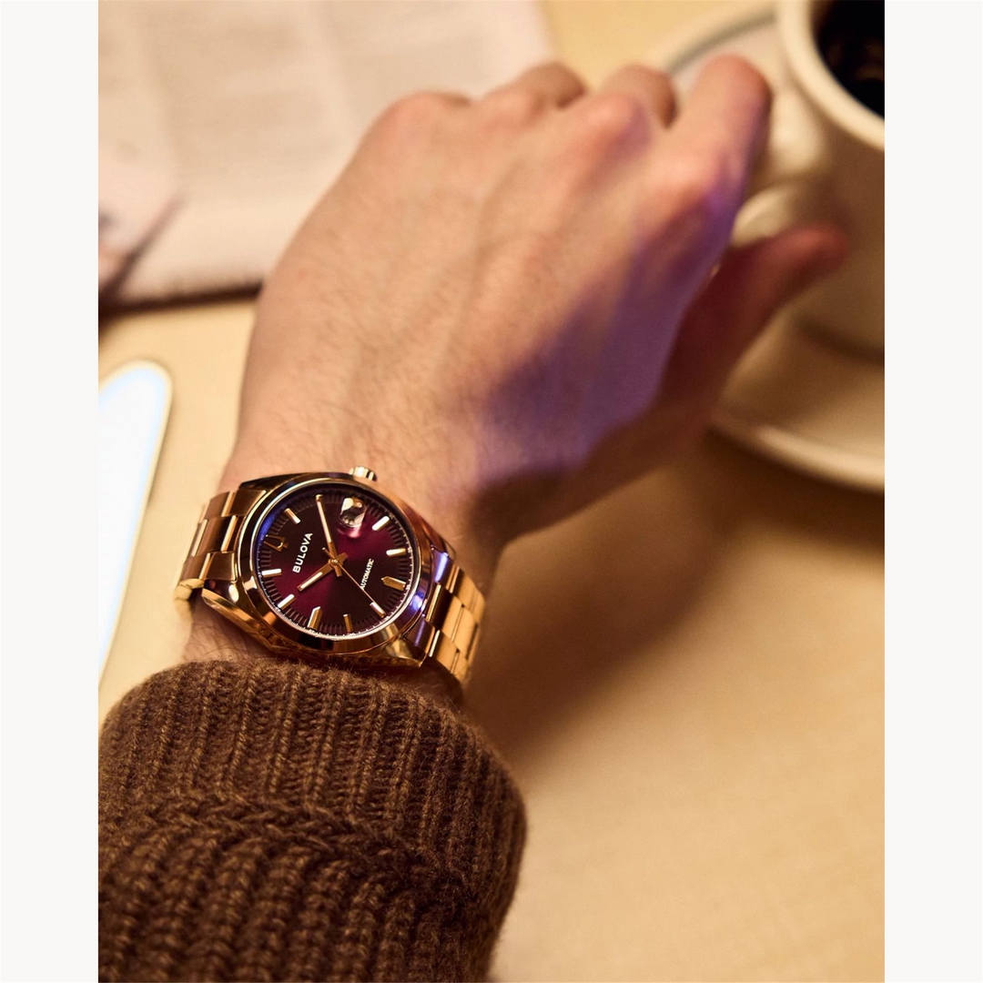 BULOVA Men's Stainless Steel Automatic Dress Watch with Purple Dial
C