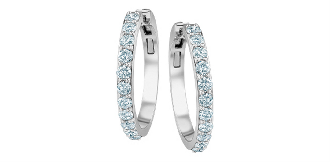 14K White Gold Lab Diamonds Medium Hoop Earrings