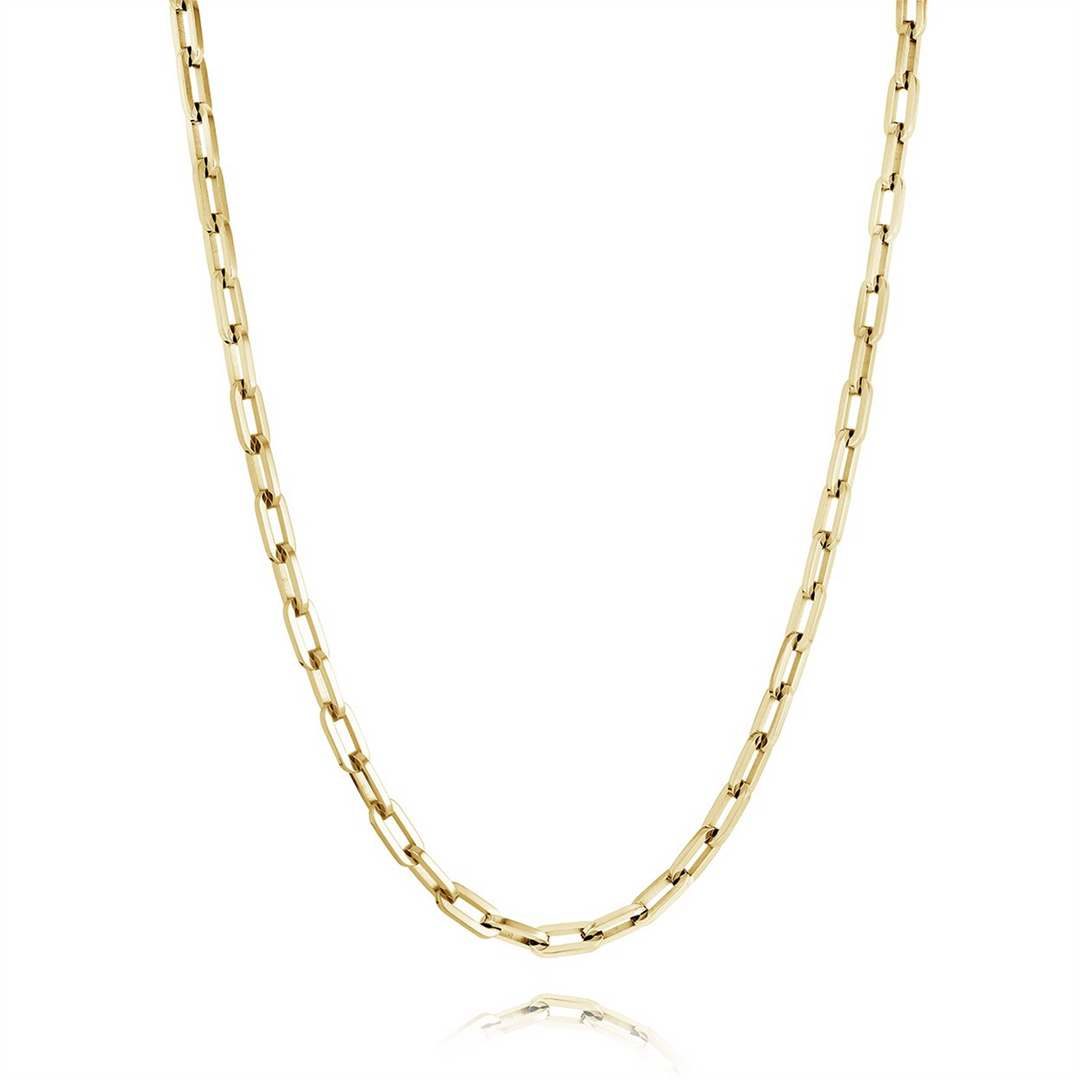 Gold Stainless Steel Paperclip Chain 
Length: 22"
Width: 5.3mm
Fini