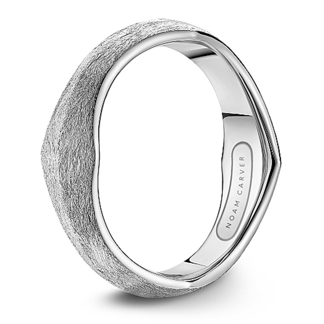 Men's White Gold Ridged Band with Diamond Brushed Finish 
Top Width: