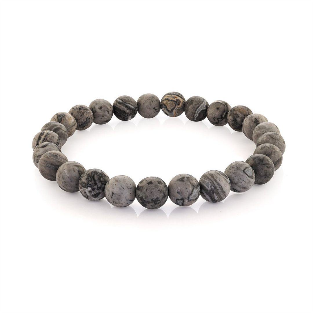 Grey Mixed Beads Bead Stretch Bracelet 
Length: Medium
Width: 8.5mm