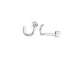 Load image into Gallery viewer, 14K White Gold Corkscrew Nose Ring with Cubic Zirconia 
Collection: Sparkles
