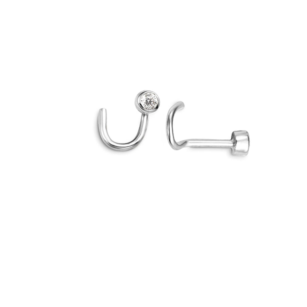 14K White Gold Corkscrew Nose Ring with Cubic Zirconia 
Collection: Sparkles