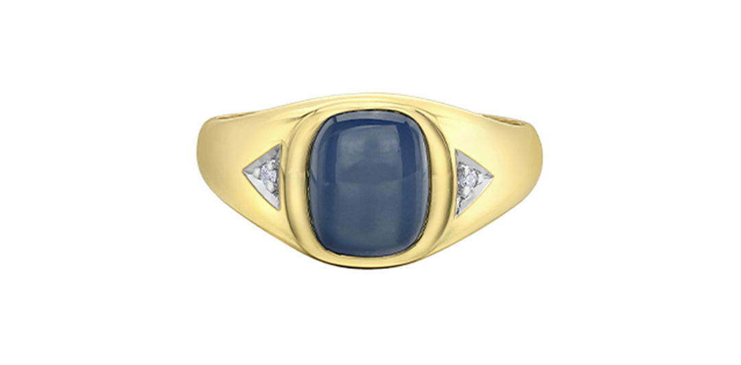 Men's 10K Yellow Gold Signet Sapphire and Diamonds Ring