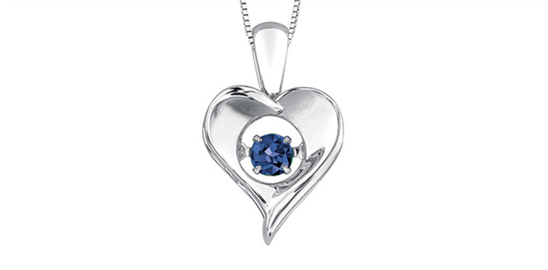 Sterling Silver Gold Heart Sapphire Dancing Stone Pendant Necklace