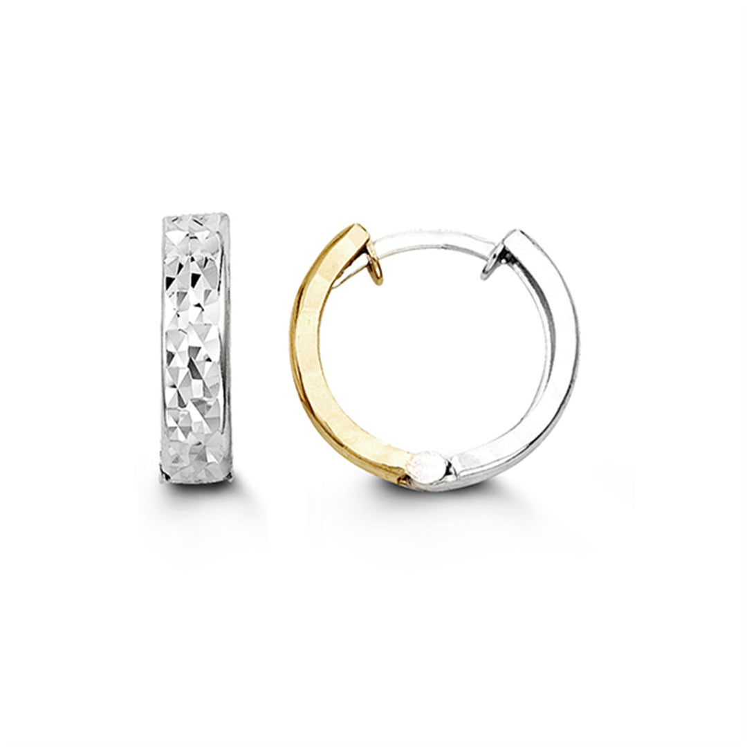 Kid's 10K Yellow & White Gold Diamond Cut Huggie Earrings
Collection: Huggies