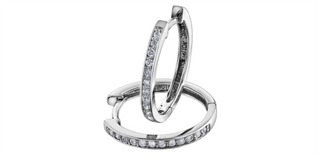 10K White Gold Diamonds Small Hoop Earrings