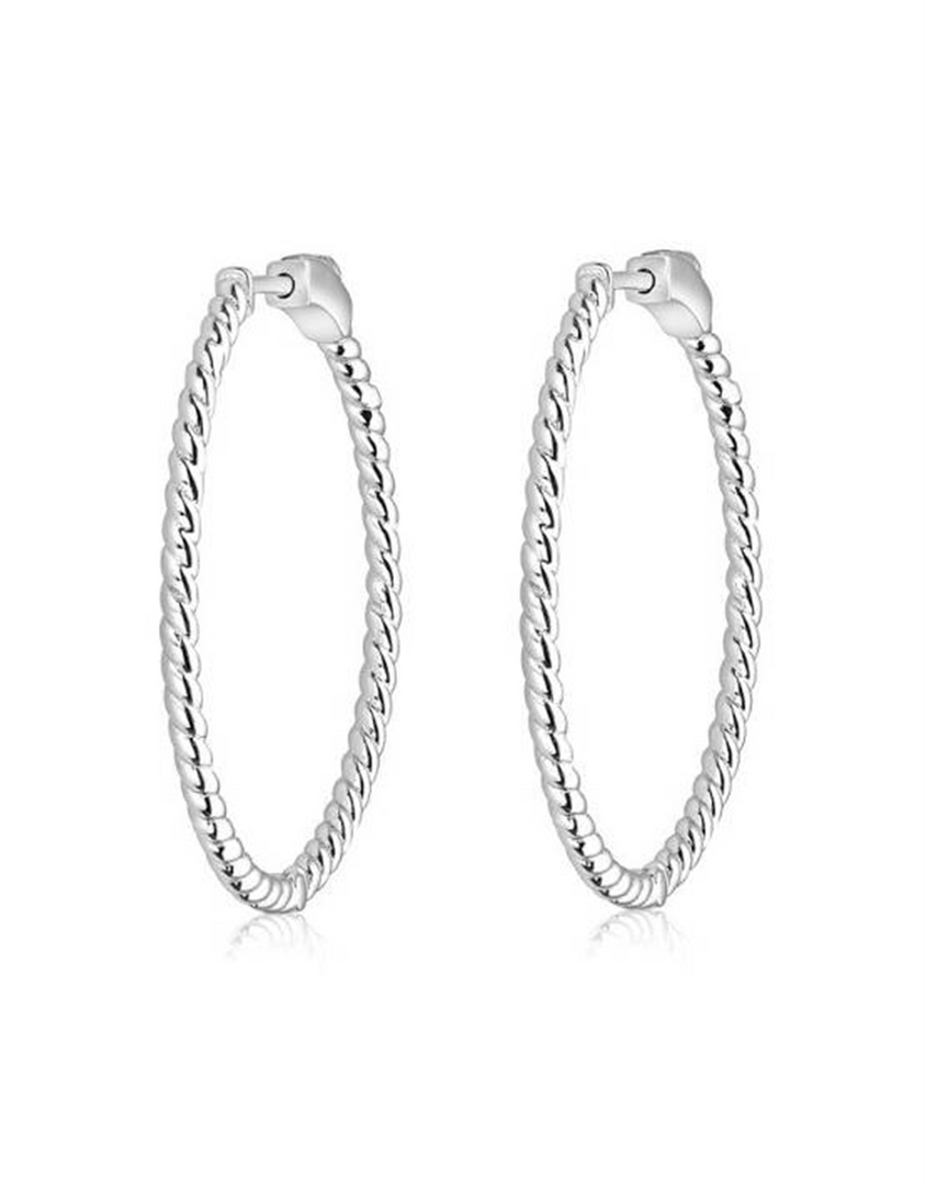 Sterling Silver White Polished Large Rope Hoop Earrings
Full Earring