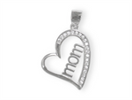 Load image into Gallery viewer, Sterling Silver White Polished Mom&#39;s Heart Pendant with Cubic Zirconiu
