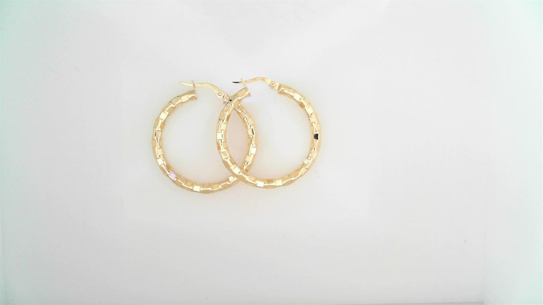 Kid's 10K Yellow Gold Round Diamond Cut Medium Hoop Earrings