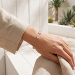 Load image into Gallery viewer, White Sterling Silver CZ Pave &amp; Cutout Clover Dangling Open Link Brace