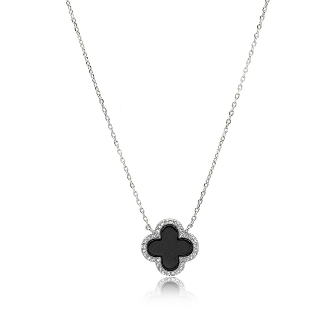 White Sterling Silver Black Clover Polished Pendant Necklace

PENDAN