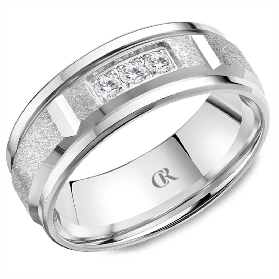 Men's White Gold Bevel Diamond Band 
Total Diamonds: 0.15cttw
Top Wi
