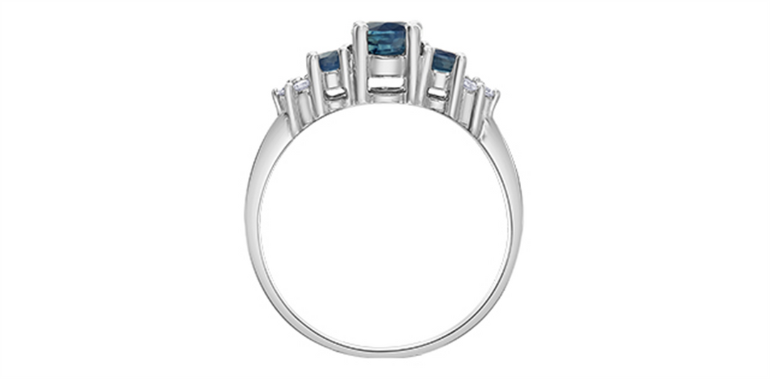 10K White Gold 3 Stone Sapphires and Diamonds and Sapphires Ring
Prim