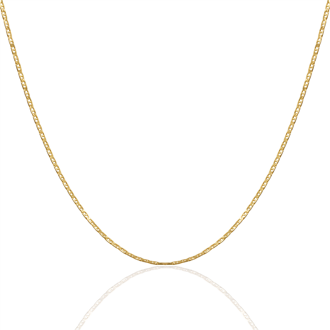 10K Yellow Gold Solid Flat Marine Chain 
Length: 16" + 2"
Width: 1.5