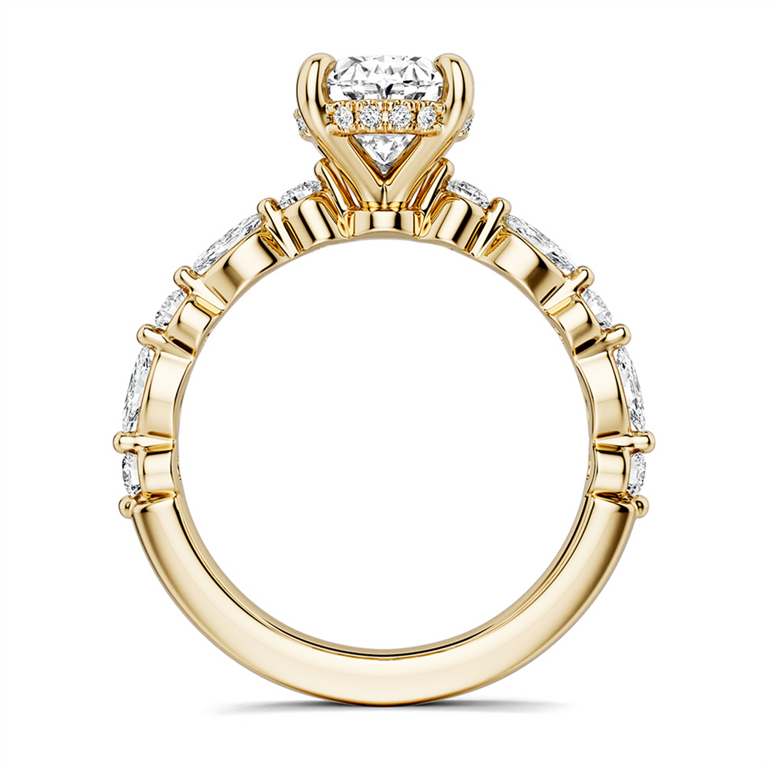 Yellow Gold Side Stones Diamond Engagement Ring Semi-Mount
Fits Centr
