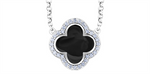 Load image into Gallery viewer, 10K White Gold Clover Polished Onyx Diamonds Pendant Necklace

PENDA
