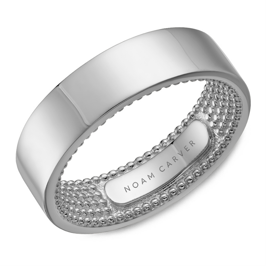 Men's White Gold Flat Band with Polished Finish