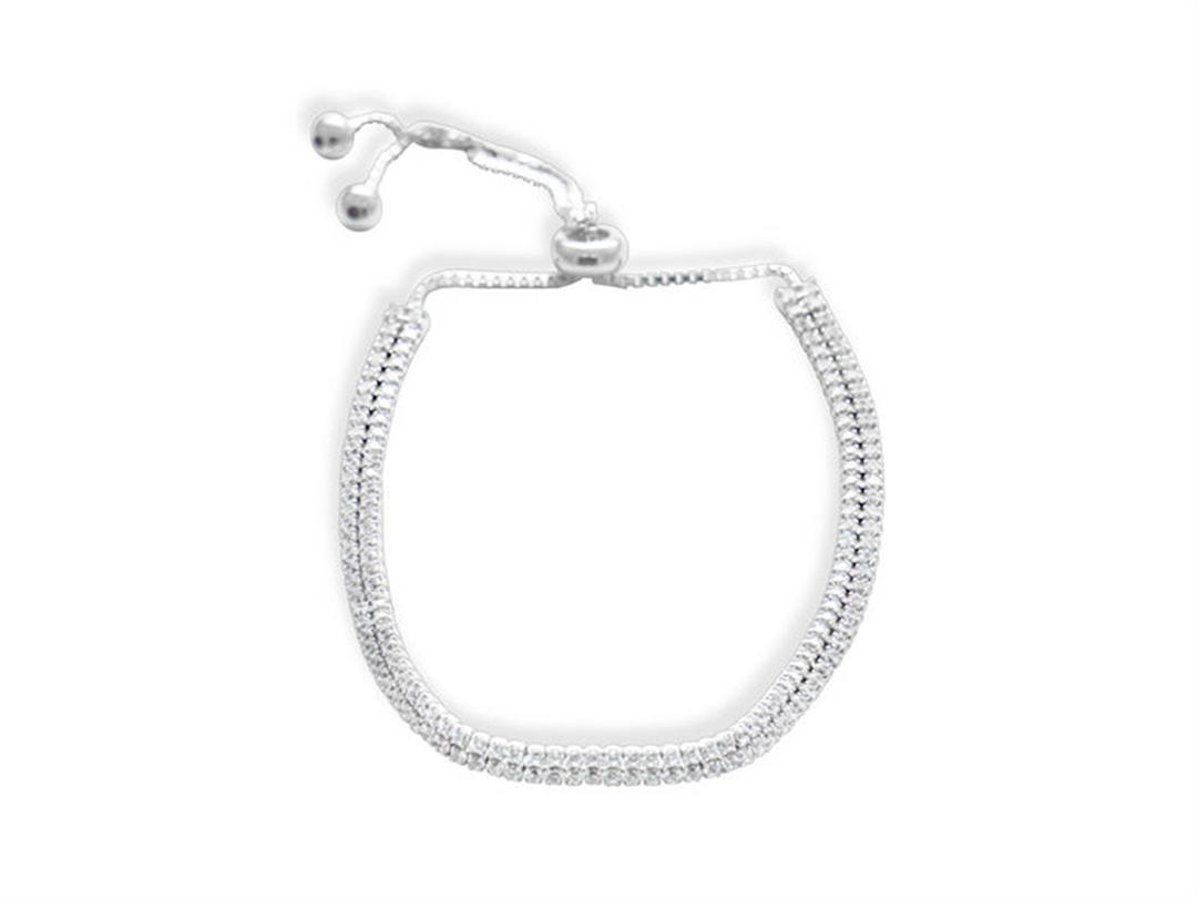 White Sterling Silver Double Strand Tennis Bracelet 
Top Width: 3.7mm
