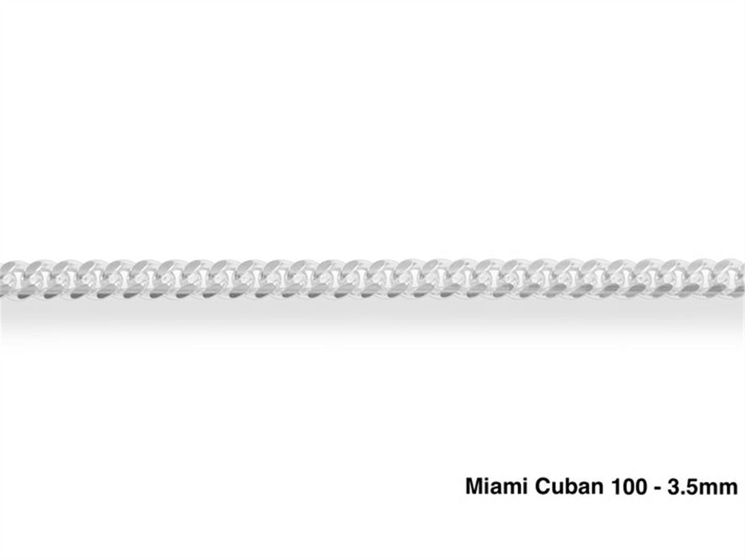 Sterling Silver White Miami Cuban Chain 
Width: 3.5mm
Length: 20"