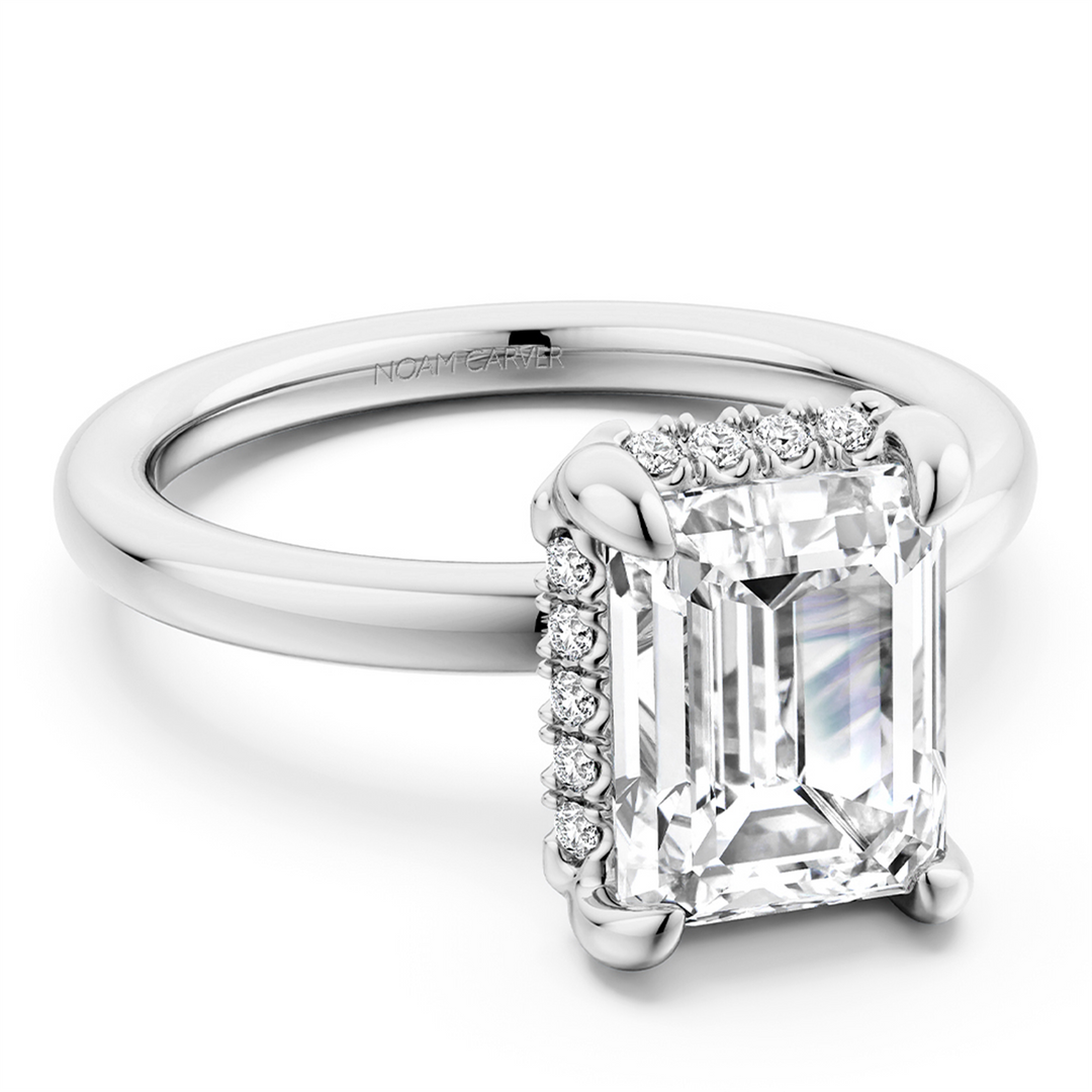 14K White Gold Hidden Halo Diamond Engagement Ring Semi-Mount
Fits Ce