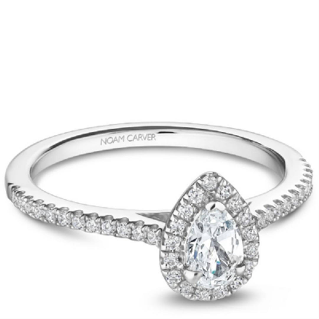 14K White Gold Halo Pear Diamond Engagement Ring