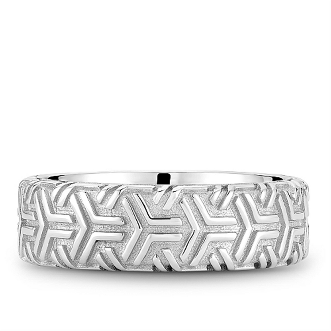 Men's White Gold Carved Band with Polished Finish