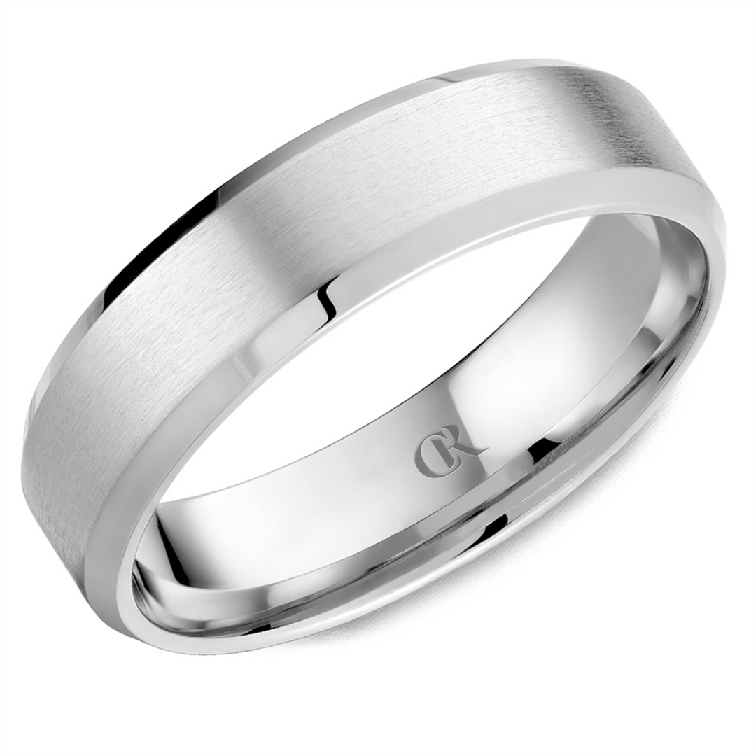 Men's White Gold Bevel Band with Multi-Finish Finish 
Top Width: 6 mm