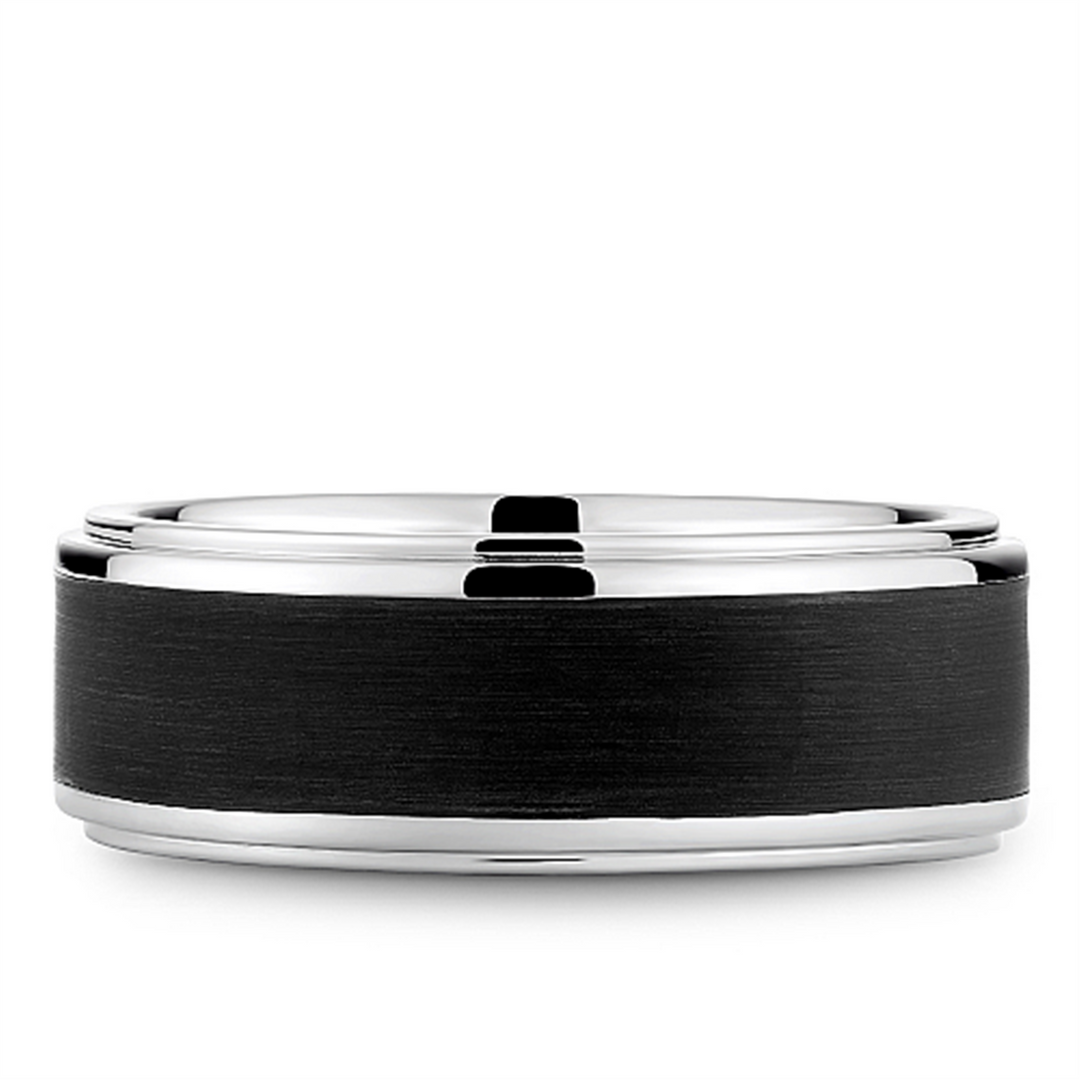 Men's White Gold Stepped Down Edges Band with Polished Finish and Enam