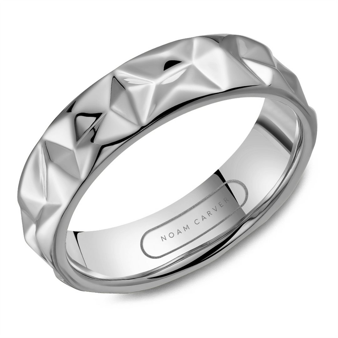 Men's White Gold Carved Band with Polished Finish