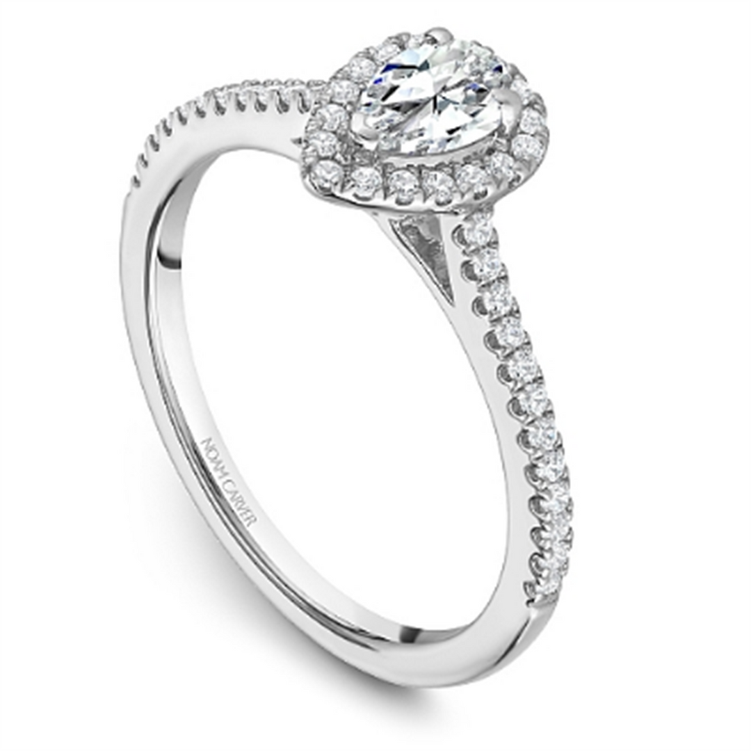 14K White Gold Halo Pear Diamond Engagement Ring