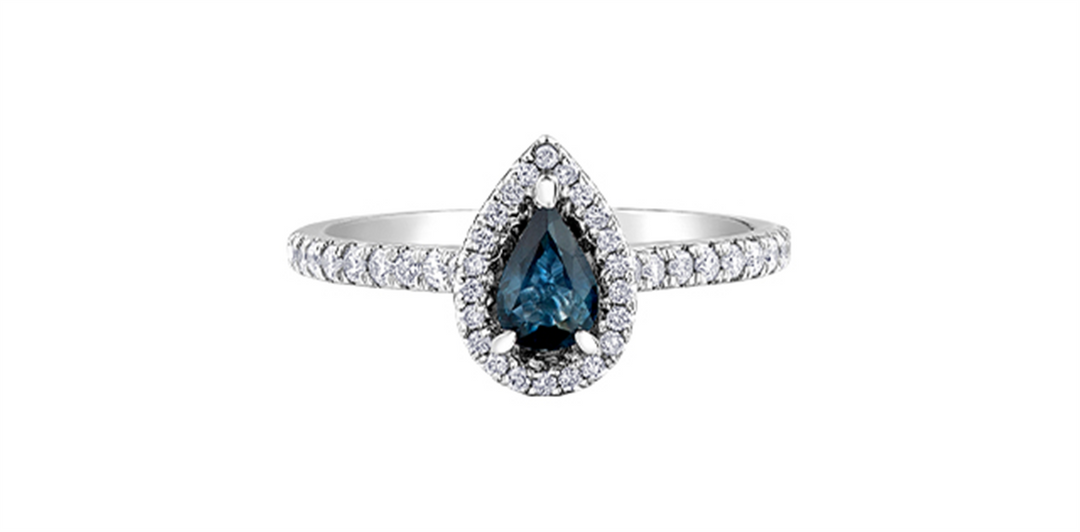 10K White Gold Halo Sapphire and Diamonds Ring