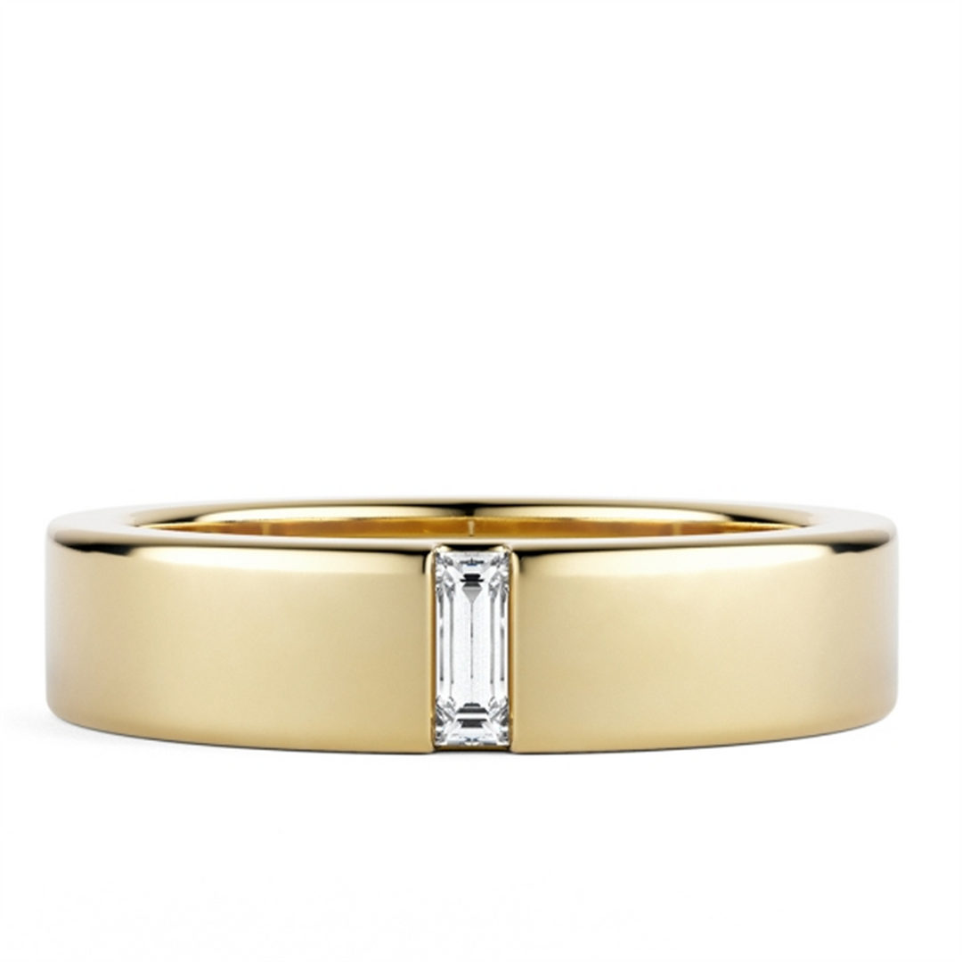 Men's Yellow Gold Flat Diamond Band 
Total Diamonds: 0.17cttw
Top Wi
