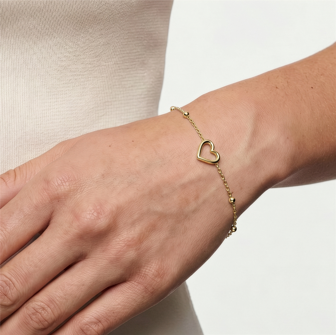 Yellow Gold Vermeil Sterling Silver Cutout Heart Open Link Bracelet