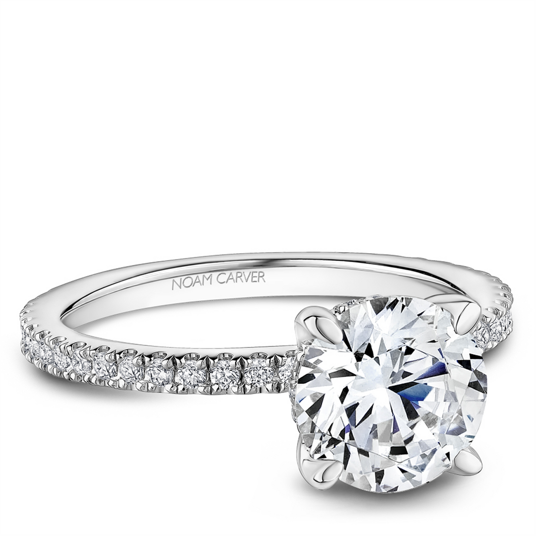 14K White Gold Side Stones Diamond Engagement Ring Semi-Mount
Fits Ce
