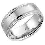Load image into Gallery viewer, Men's White Gold Bevel with Milgrain Band with Sandpaper Finish 
Top