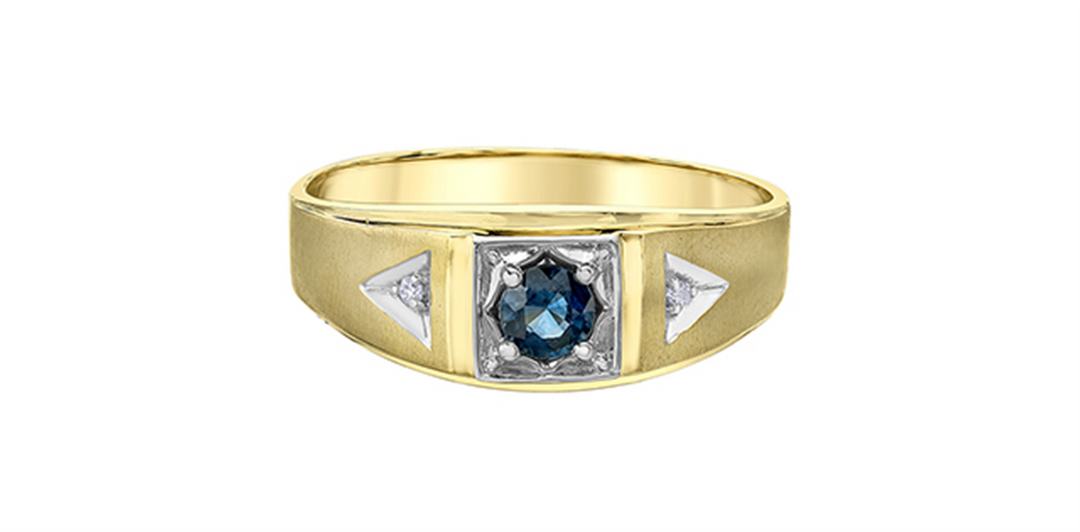 Men's 10K Yellow & White Gold Sapphire and Diamonds Ring