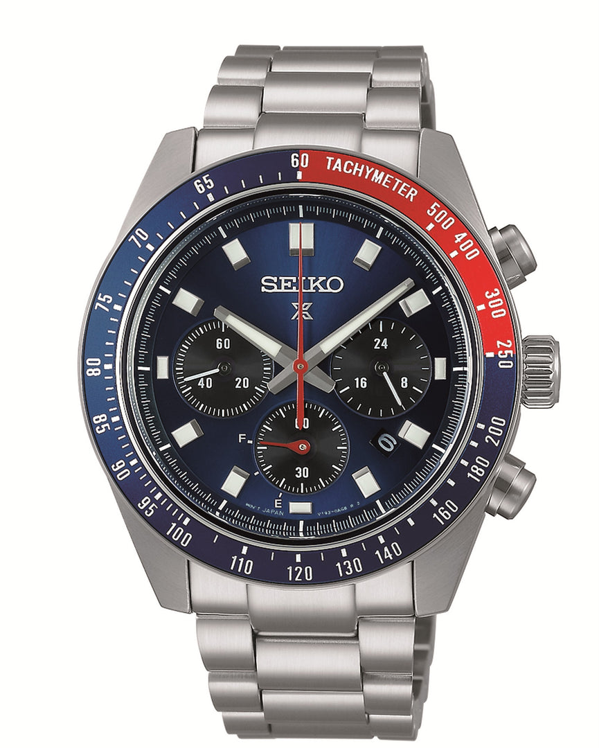 SEIKO Men's Stainless Steel Solar Chronograph Watch with Blue Dial