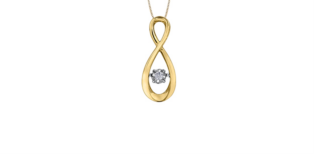 10K Yellow Gold Diamond Infinity Dancing Stone Pendant Necklace