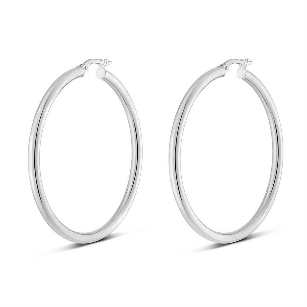 White Sterling Silver Round Tube Polished Large Hoop Earrings
Earring