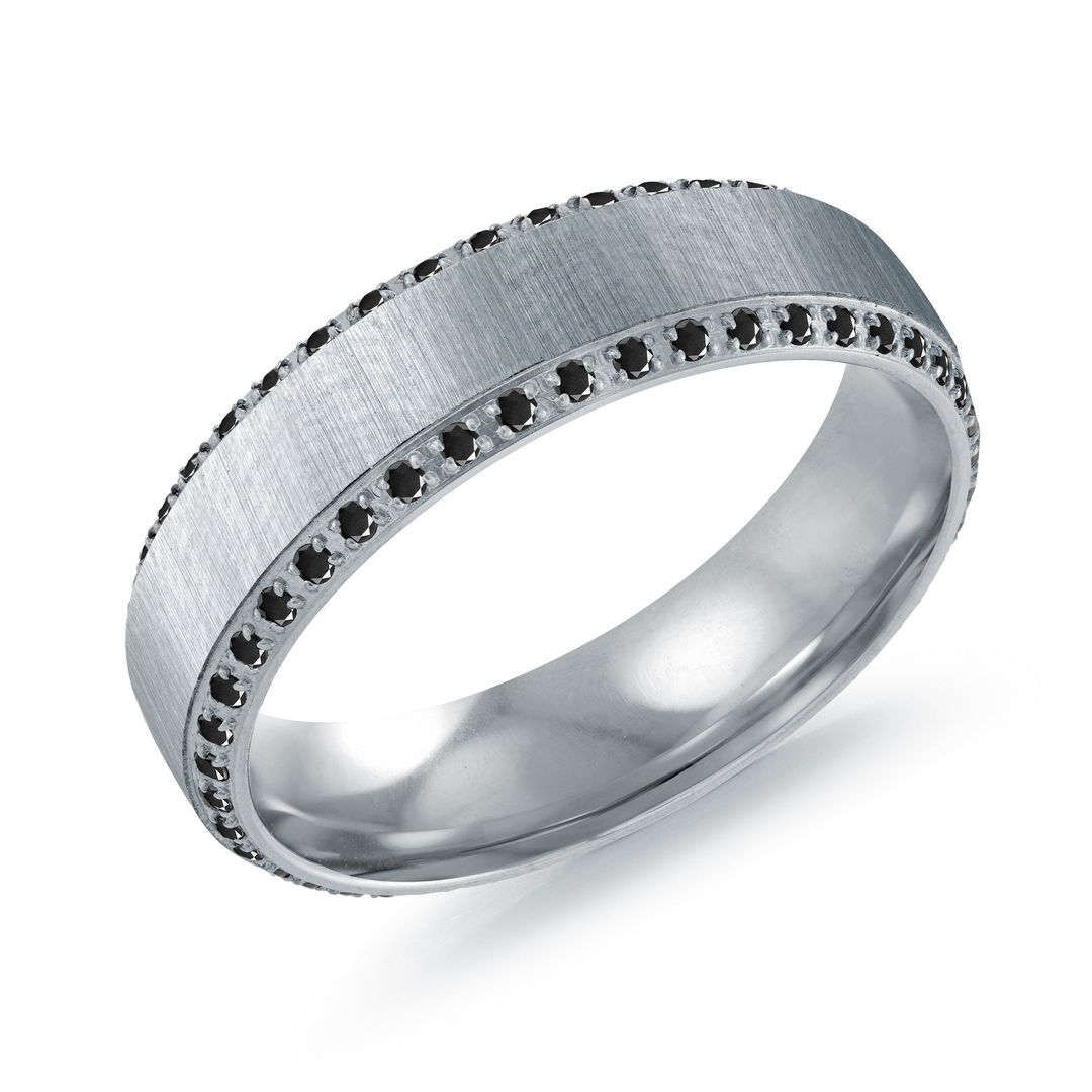 Satin Steel Stainless Steel Bevel Band with Cubic Zirconium
Width: 6m