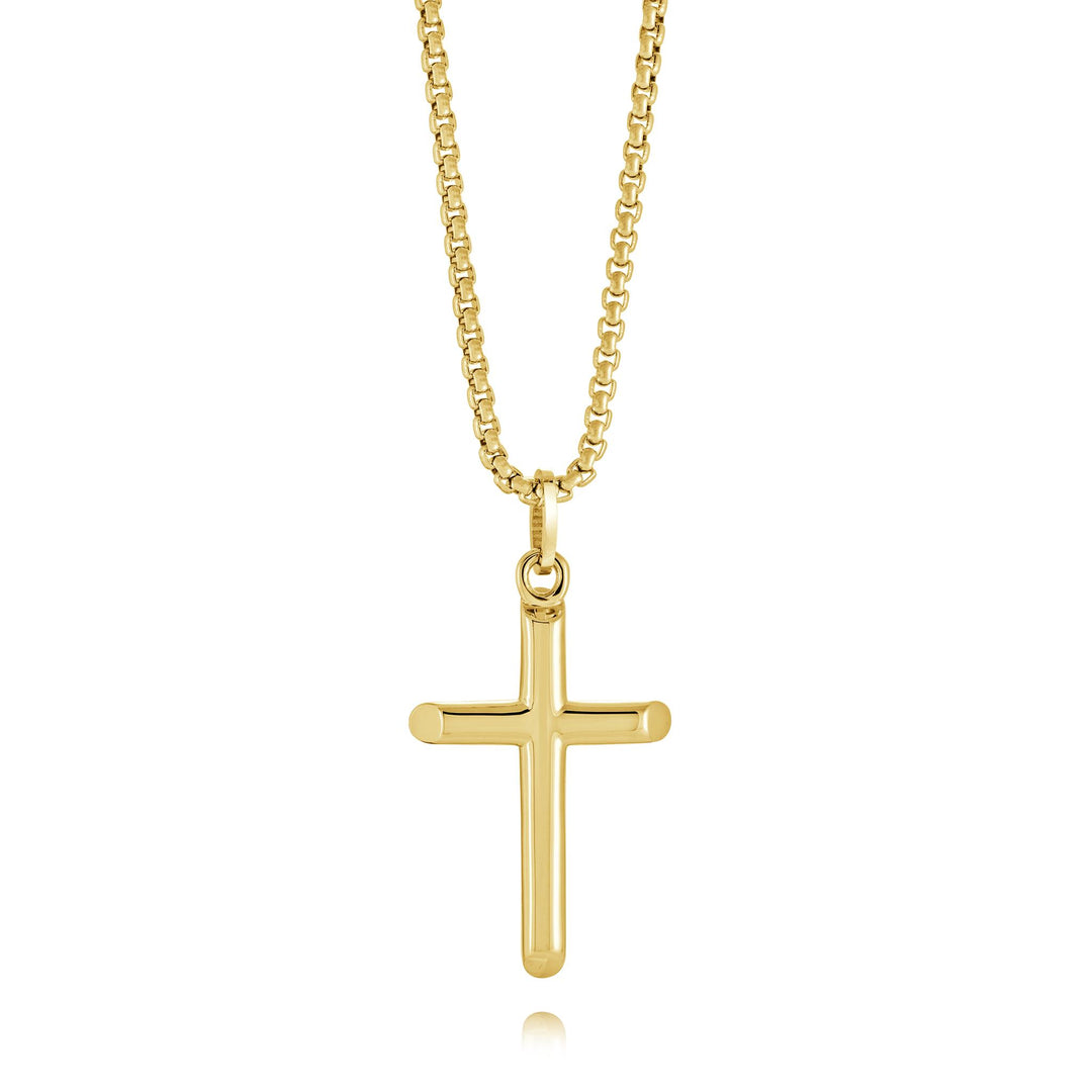 Polished Gold Stainless Steel Cross Necklace