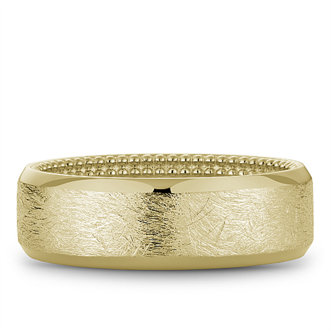 Men's Yellow Gold Bevel Band with Diamond Brushed Finish 
Top Width: