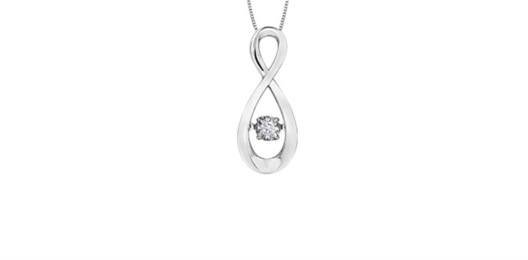 10K White Gold Diamond Infinity Dancing Stone Pendant Necklace