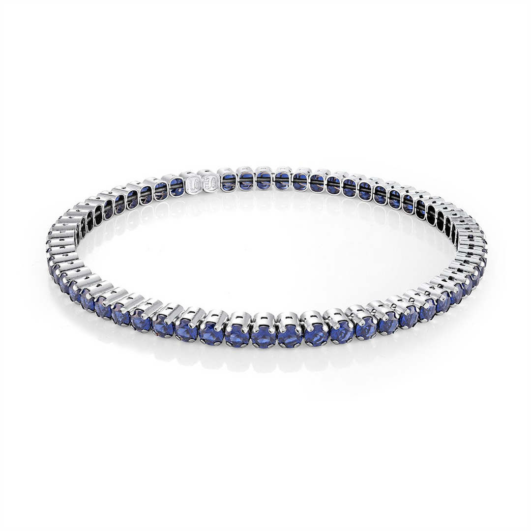 Sterling Silver Blue CZ Flex Tennis Bracelet 
Top Width: 3.4mm
Lengt