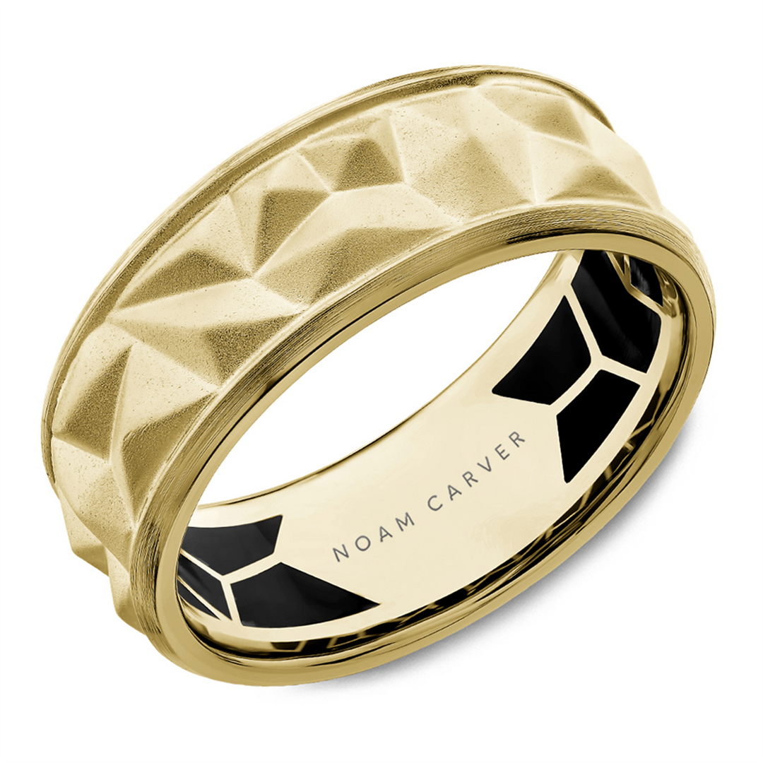 Men's Yellow Gold Carved Band with Frosted Finish