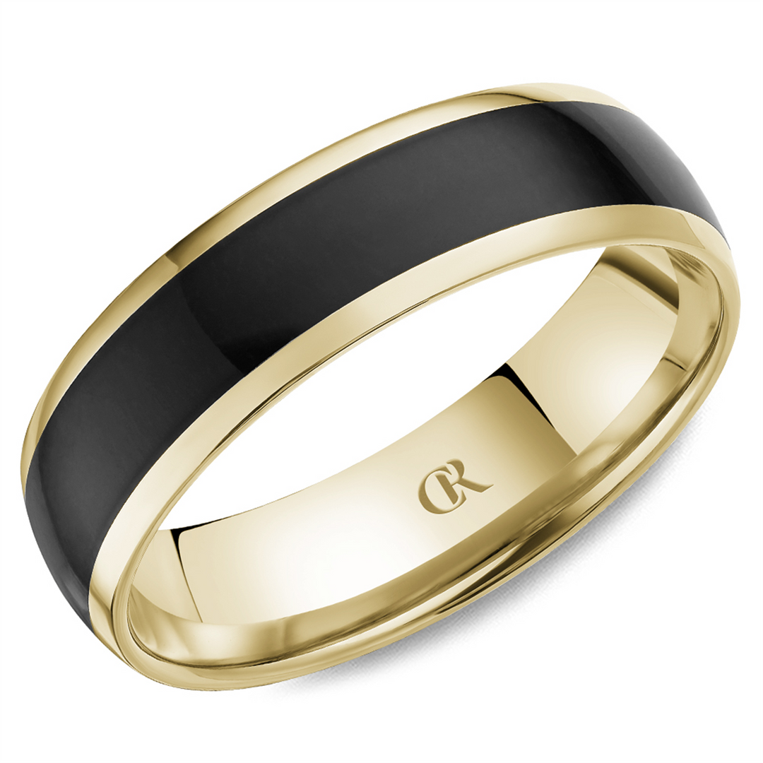 Men's Yellow Gold Domed Band with Polished Finish and Enamel Inlay
To
