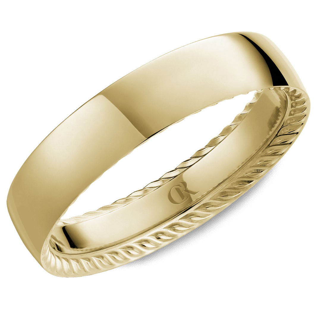 Men's Yellow Gold Domed Band with Polished Finish 
Top Width: 5 mm
R