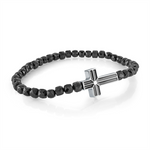 Load image into Gallery viewer, Black Stainless Steel Cross Spinel Bead Stretch Bracelet 
Length: 7.5
